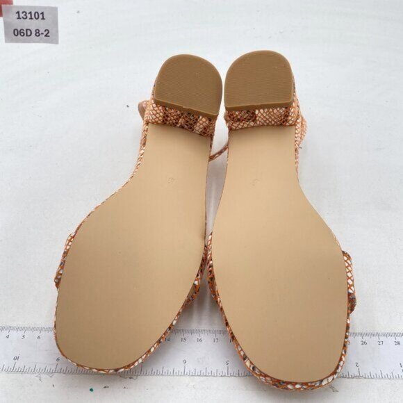 XYD Orange Snakeskin Open Toe Ankle Strap Buckled Low Chunky Heel Sandal - Picture 7 of 8